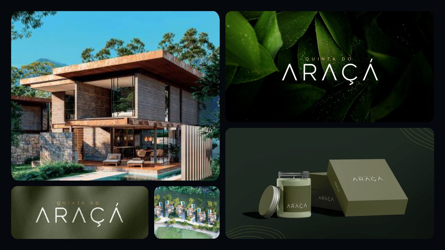 Quinta do Araçá real estate brand: logo, house photography and packaging