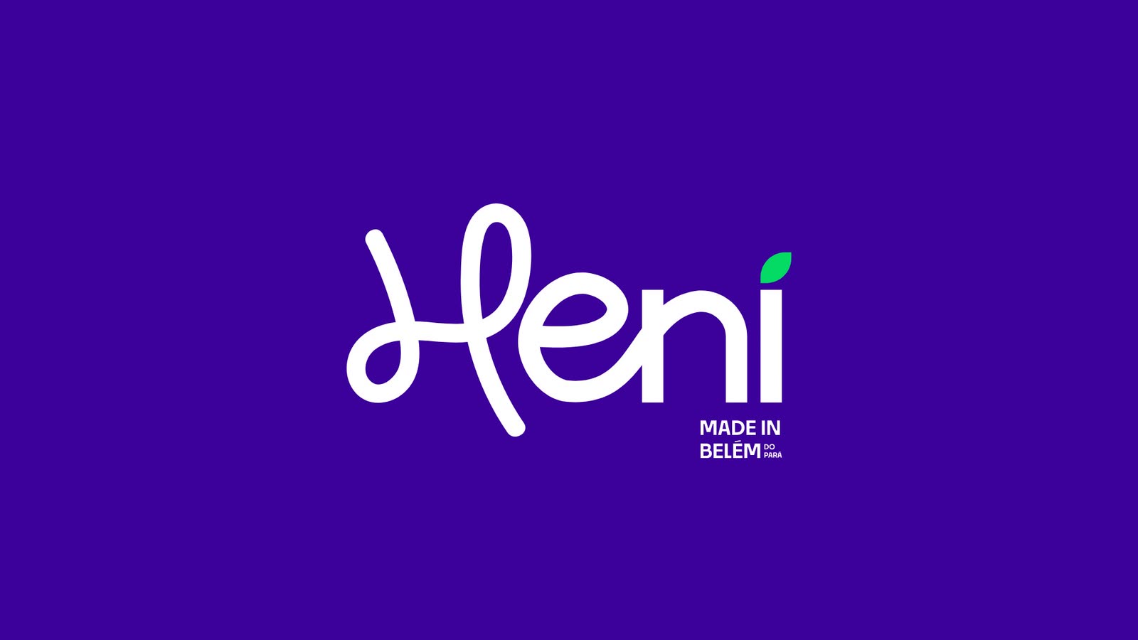 The Heni logo in white on açaí purple, with Made in Belém