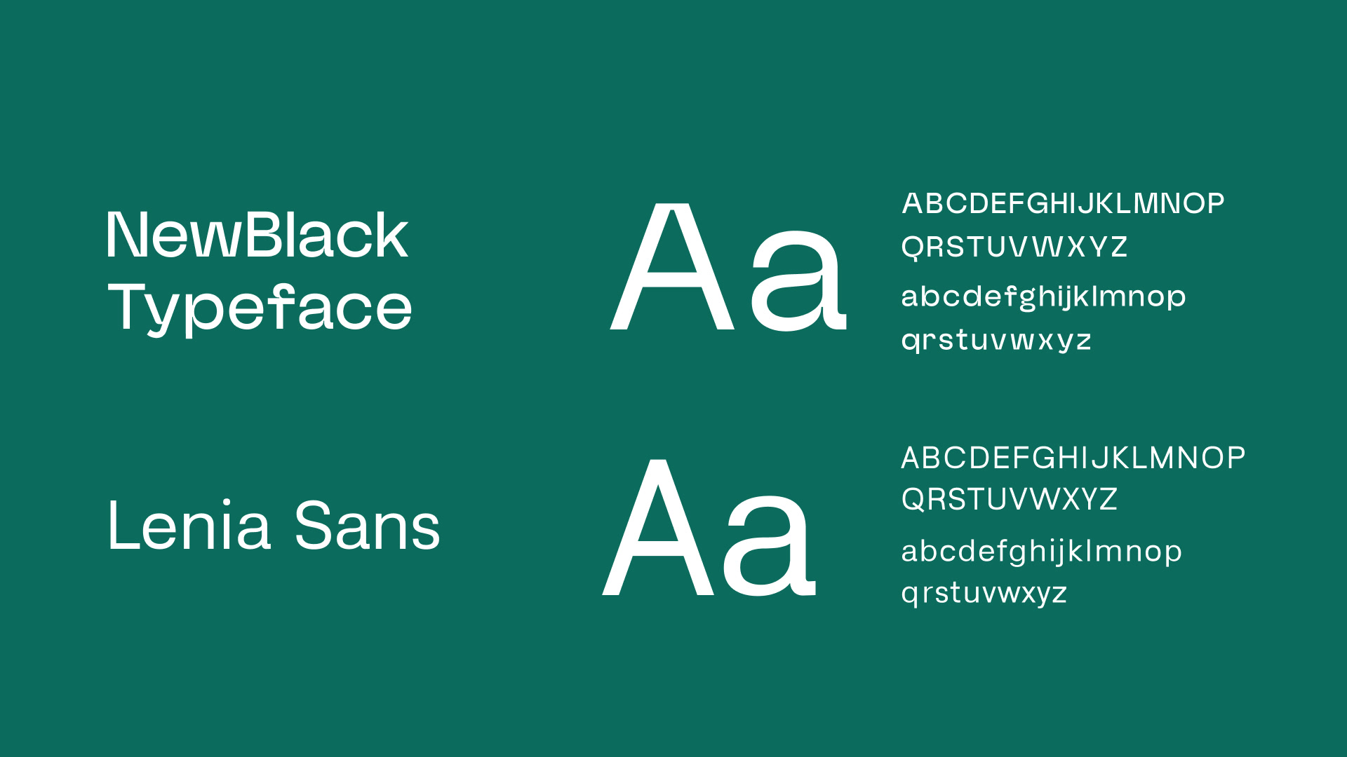 NewBlack Typeface for titles, Lenia Sans for text.
