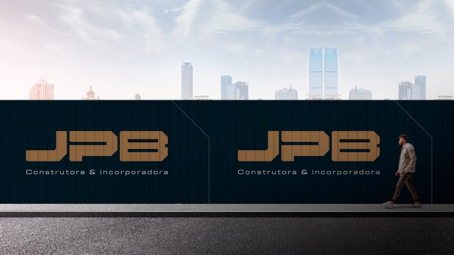 JPB site hoarding with the city skyline behind
