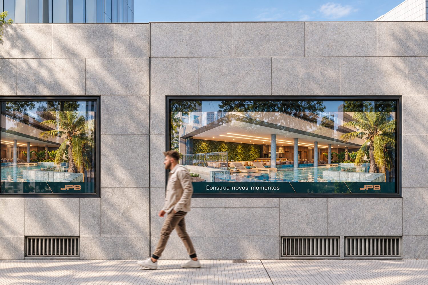 JPB development facade with the slogan Construa novos momentos